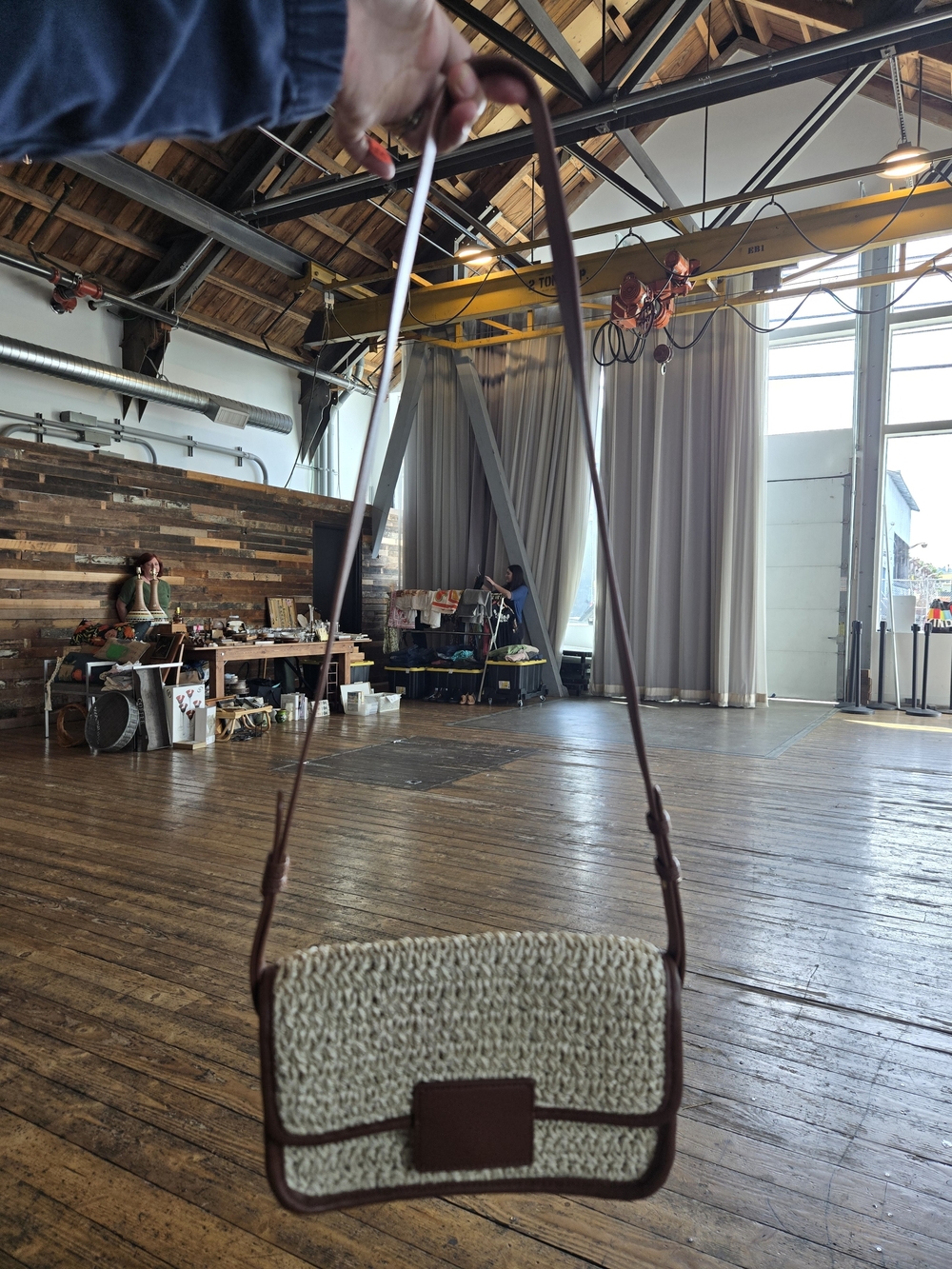 LOFT Woven Straw Crossbody Bag with Brown Trim